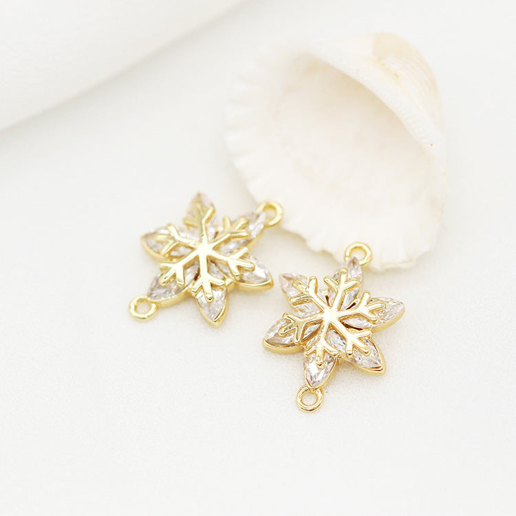 10 doppelt geschlungene Schneeflocken-Blumen-Charm-Verbindungsstücke mit Strass verziert 14K GF