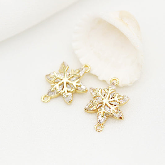 10 doppelt geschlungene Schneeflocken-Blumen-Charm-Verbindungsstücke mit Strass verziert 14K GF