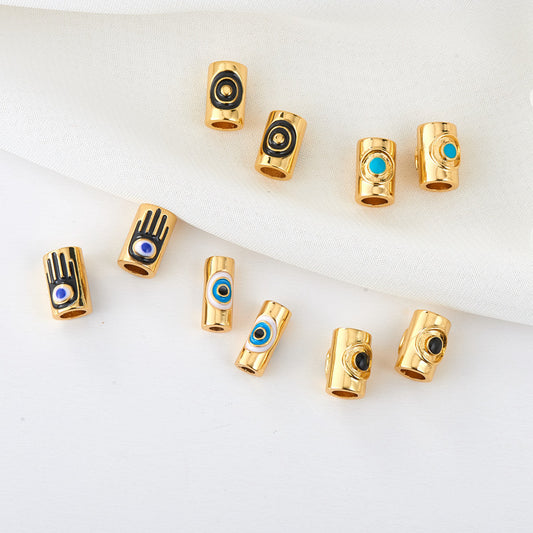 2 Hamsa Eye Pipe Charm Bead Enamel Epoxy 14K GF Beadwork Spacer