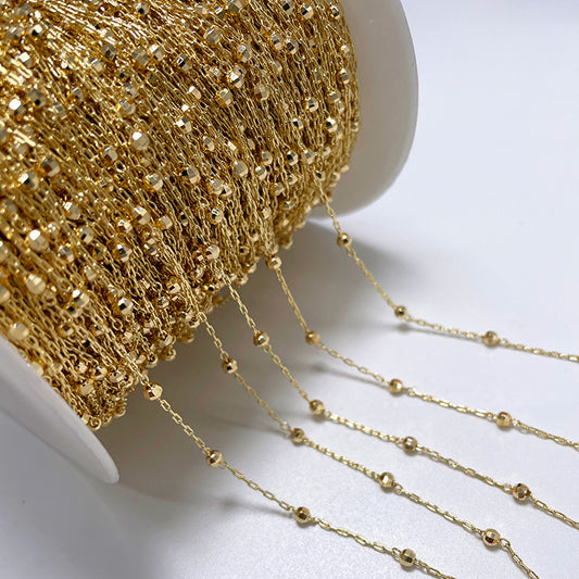 2 Meters Faceted Beaded Flat O Link Thin Cable Chain 14K GF