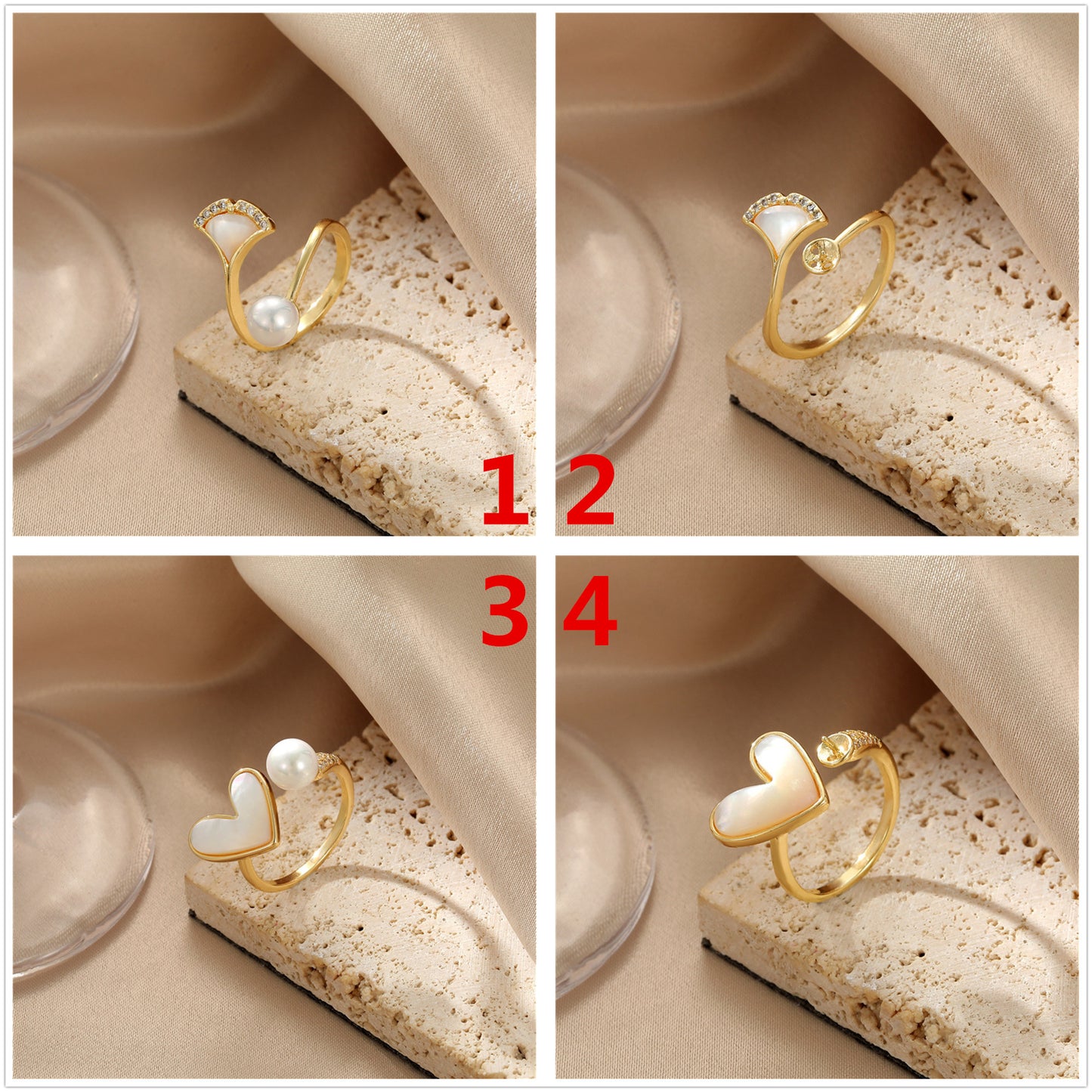 2 Statement-Ring mit offenem Kreis, 14K GF, halbgebohrter Perlenrohling