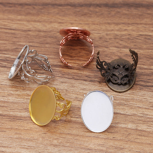 100 Serrated Edge Bezel Cup Filigree Open Circle Ring 18KGP 13x18mm 18x25mm Oval Cabochon Blank Base Gemstone Setting