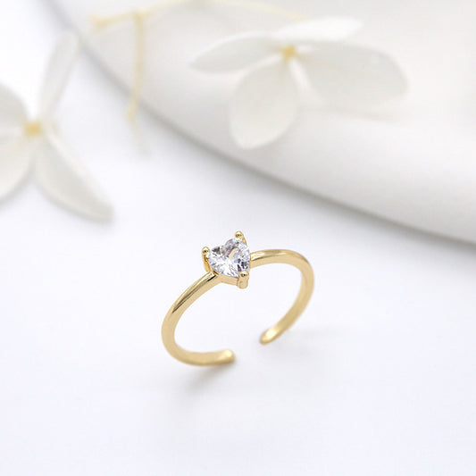 2 Statement-Ring mit offenem Kreis, Herz und Strasssteinen, 14K GF