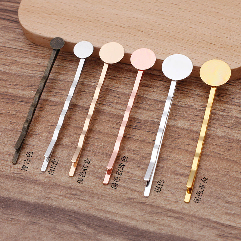 50 Plain Pad Wave Hair Clip Hairpin 18KGP 6mm 8mm 10mm 12mm Round Cabochon Blank Base Gemstone Piece Setting