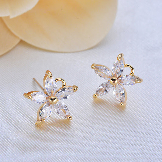 20 boucles d'oreilles à tige florales avec boucle d'oreille ornée de strass 14K GF
