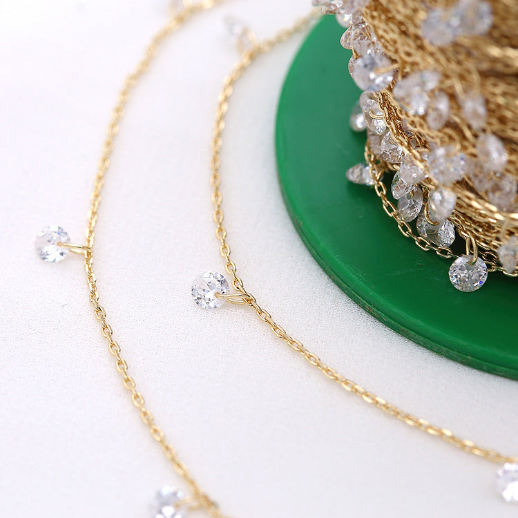 Chaîne de câble mince en forme de feuille et d'étoile en strass de 2 mètres, lien O incurvé, 14K GF