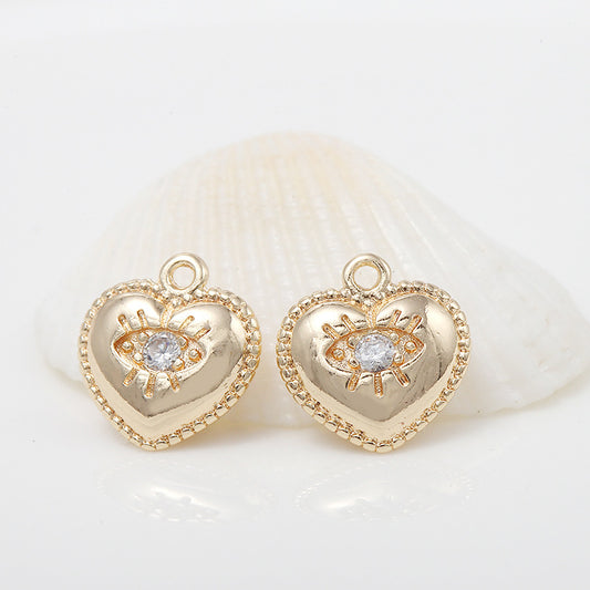 10-Augen-Herz-Charm-Anhänger mit Strassverzierung aus 14-karätigem GF