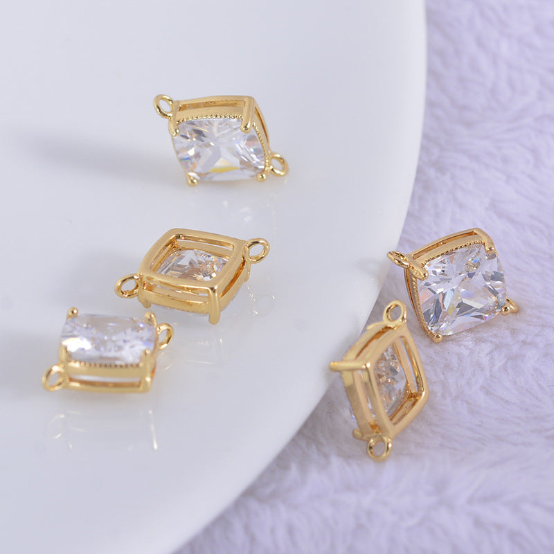 20 connecteurs de charme carrés à double boucle ornés de strass 14K GF