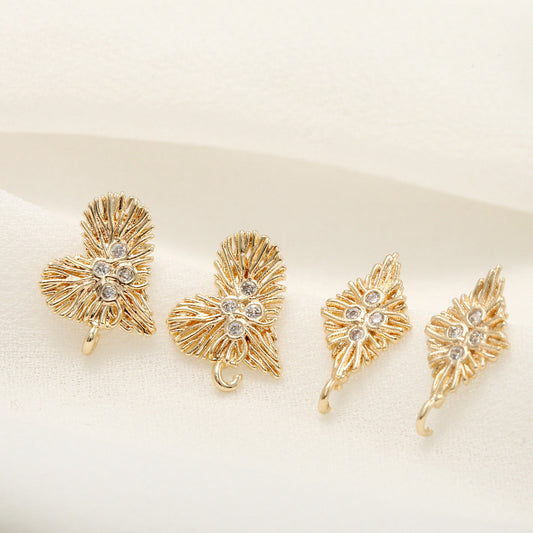 4 Diamant-Herz-Ohrstecker mit Schleife, Strassverzierung, 14-Karat-GF-Ohrring