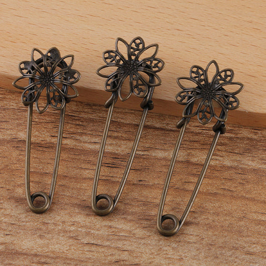 200 Filigrane Floral Charm Safe Broche Antique Bronze 6mm Rond Non Poreux Base Vierge Serti De Pierres Précieuses
