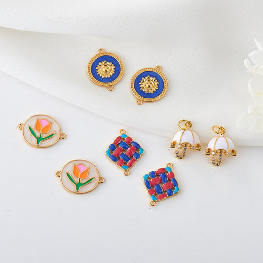 2 Carrés Tresse Parapluie Tulipe Soleil Charme Pendentif Émail Époxy 14K GF