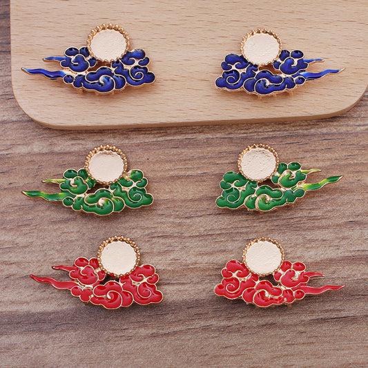 20 Enamel Epoxy Cloud Charm Pendant 18KGP 10mm Round Cabochon Blank Base Gemstone Piece Setting