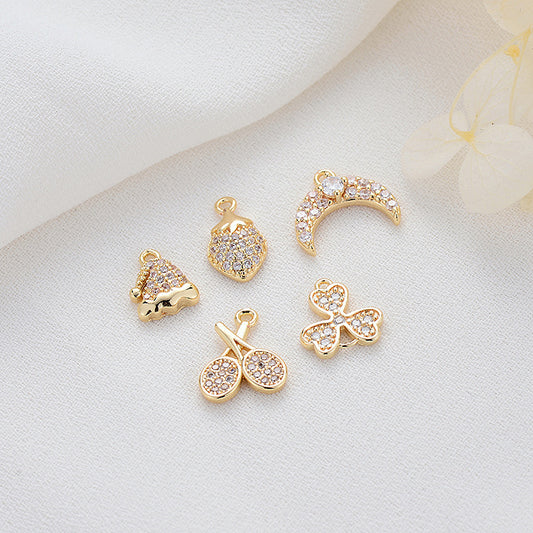 2 Hut Erdbeer Mond Fledermaus Kleeblatt Charm Anhänger Strass verziert 14K GF