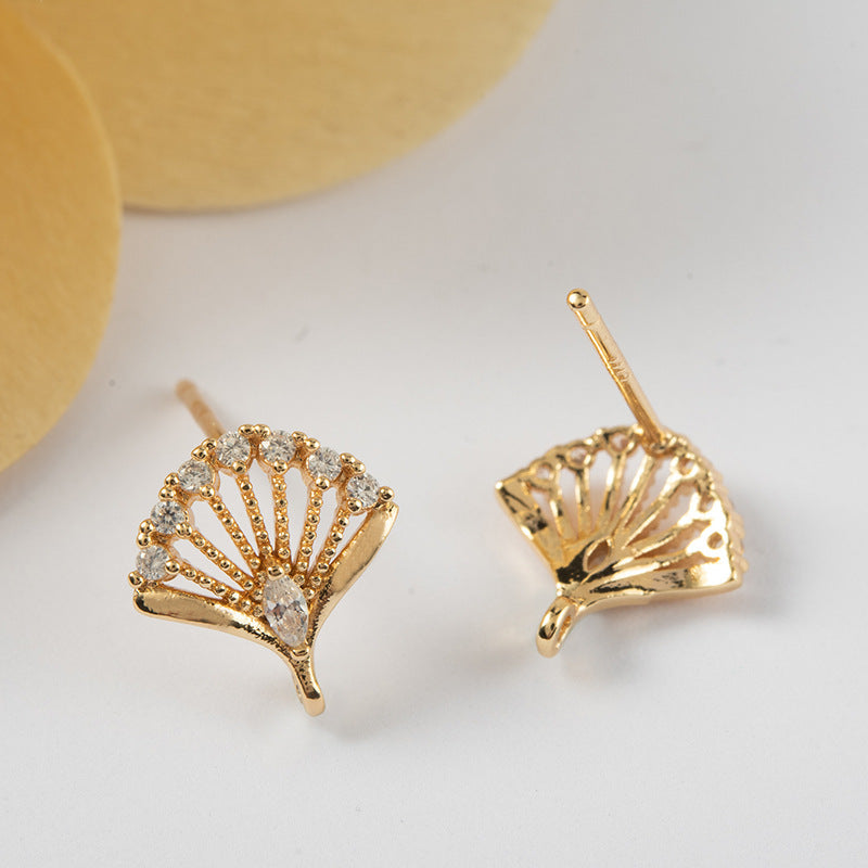 20 boucles d'oreilles à tige en forme d'éventail avec boucle 14K GF ornées de strass