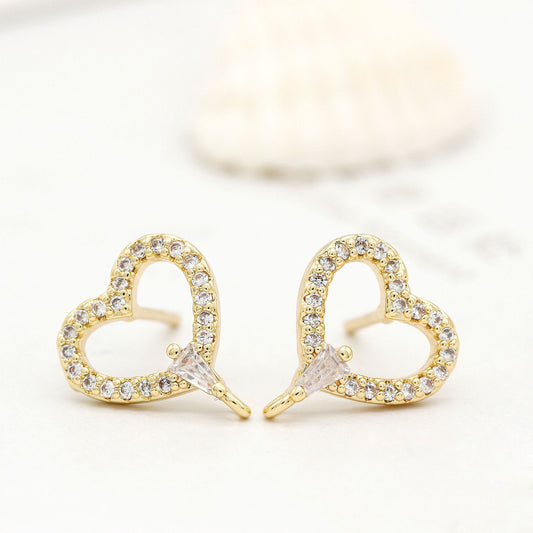 Boucles d'oreilles à tige en forme de cercle de cœur, 4 boucles d'oreilles ornées de strass GF 14 carats