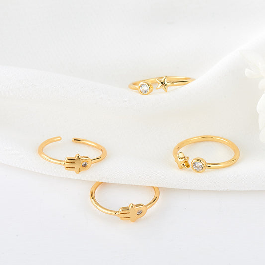 2 bagues de déclaration empilables à cercle ouvert et étoile 14K GF