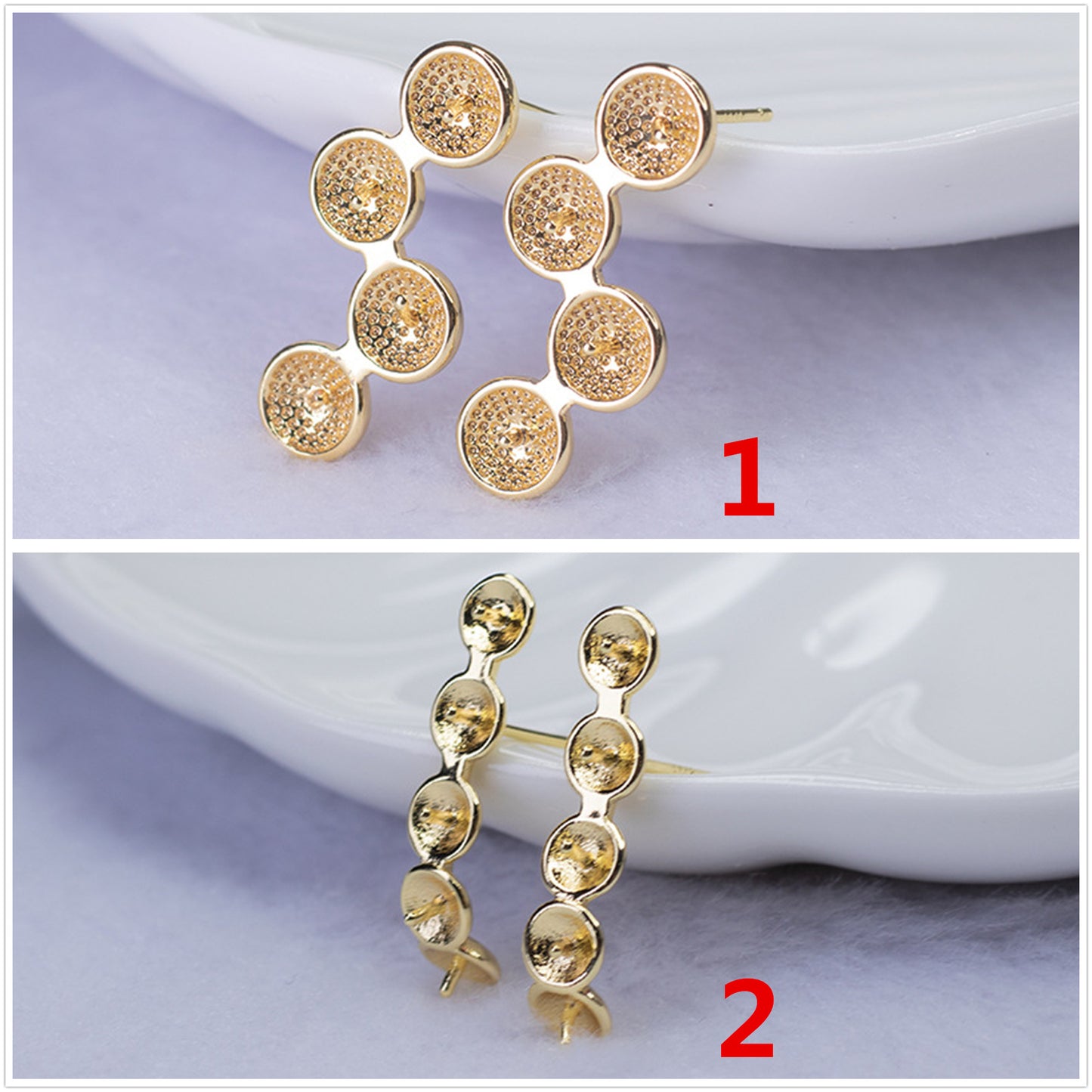 Boucles d'oreilles à tige 4 lignes 14K GF, perles à moitié percées, vierges