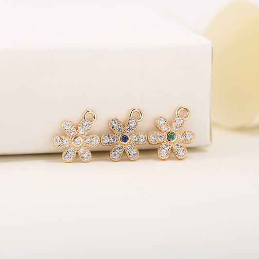 2 pendentifs à breloque florale ornés de strass 14K GF