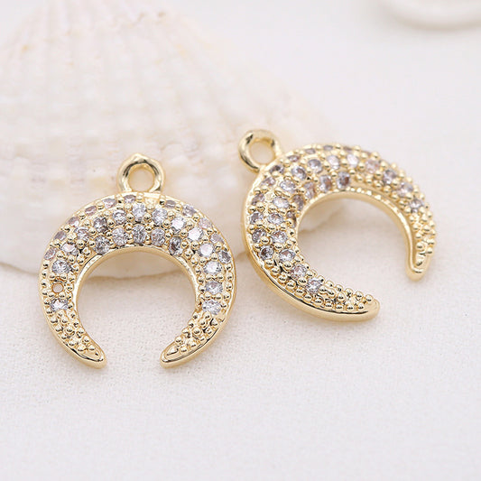 Pendentif à breloque 2 lunes orné de strass 14K GF