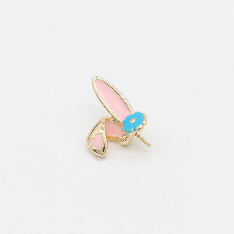 2 Lapin Charme Pendentif Émail Époxy 14K GF Perle Semi-Percée Perle Vierge