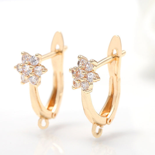 4 boucles d'oreilles créoles florales en forme de U avec boucle d'oreille ornée de strass 14K GF