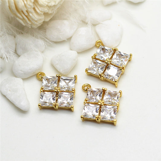 Pendentif à breloque en diamant carré 20, orné de strass 14K GF