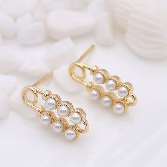 4 boucles d'oreilles à tige en forme de cercle ovale avec boucle 14 carats GF ornées de perles