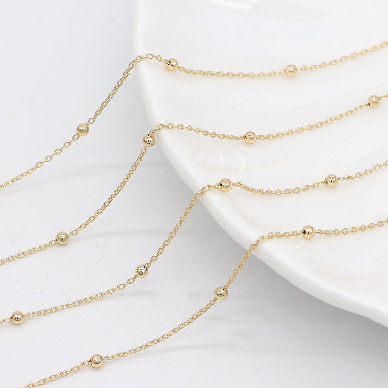 Chaîne fine à maillons carrés et ronds perlés de 2 mètres, 14K GF