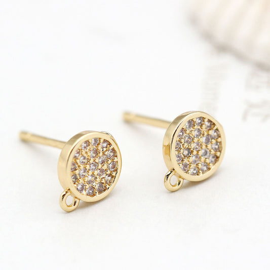 Boucles d'oreilles à clous à 4 disques ronds avec boucle 14K GF ornées de strass