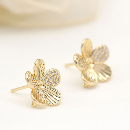 4 boucles d'oreilles à tige florales avec boucle d'oreille ornée de strass 14K GF