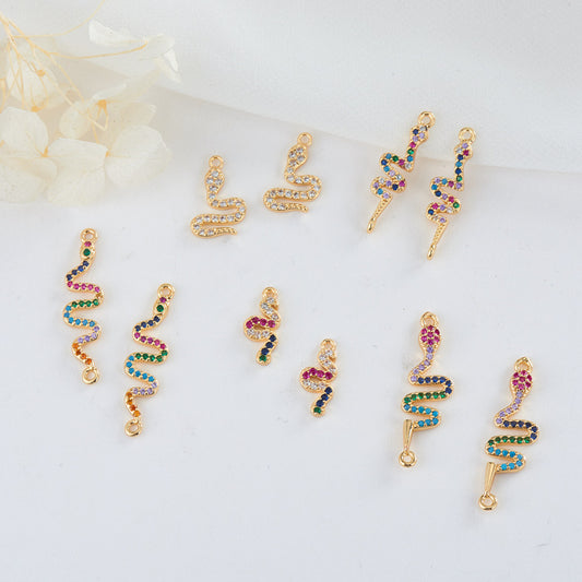 Snake Charm Pendant Rhinestone Embellished 14K GF