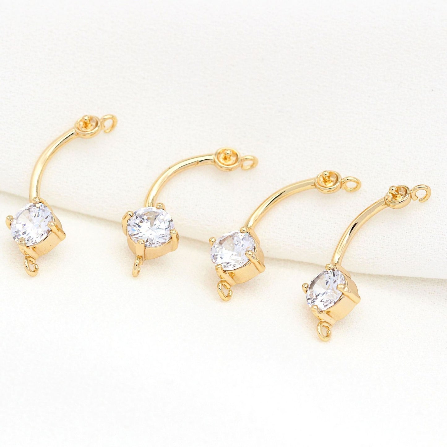 10 doppelt geschlungene gebogene Stab-Charm-Verbindungsstücke mit Strass verziert, 14K GF, halbgebohrte Perlenrohlinge