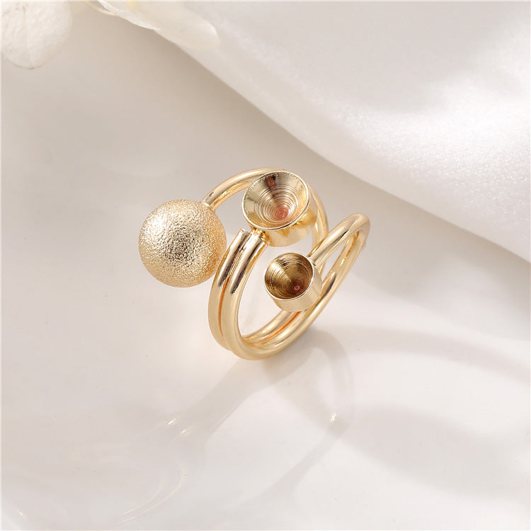 2 bague de déclaration sculptée en cercle ouvert 14K GF perle à moitié percée vierge