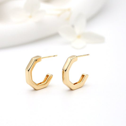 4 boucles d'oreilles à tige brillantes en forme de demi-hexagone 14K GF