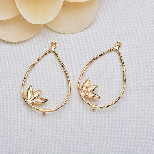 20 connecteur de charme de cercle de goutte d'eau de feuille à double boucle 14K GF