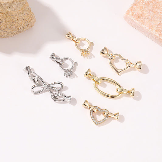 2 Herz-Oval-Schleifen-Kreis-Verschluss, 14K GF-Strassverzierung, Verbinder