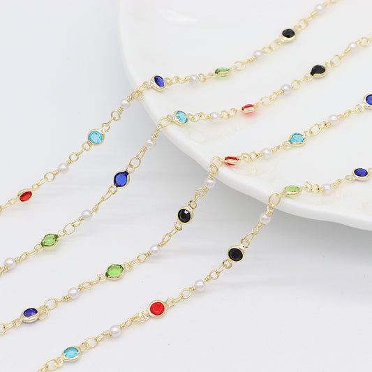 2 Meter lange Kabelkette mit 14-karätigem GF-Strass und Perlenverzierung