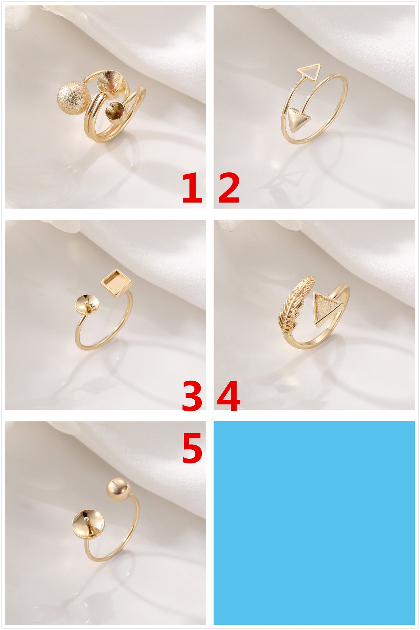 2 bague de déclaration sculptée en cercle ouvert 14K GF perle à moitié percée vierge