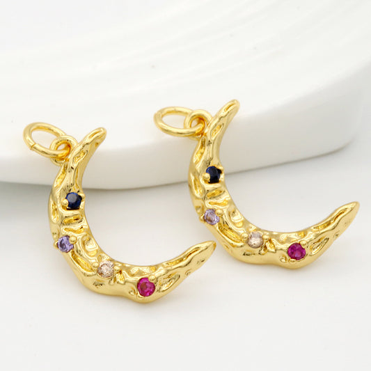 2 pendentif à breloque nouvelle lune fondante strass embelli 14K GF