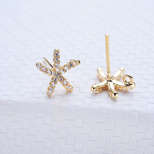 10 boucles d'oreilles à tige en forme d'étoile de mer avec boucle 14K GF ornées de strass