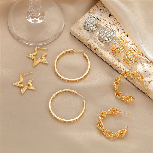 4 boucles d'oreilles à tige en grille semi-circulaire ornées de strass 14K GF Earing