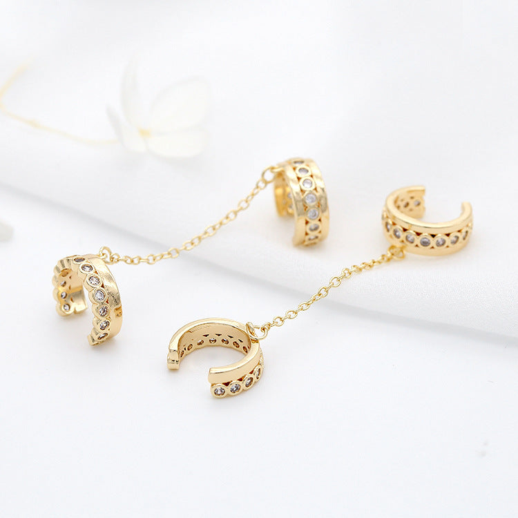 4 boucles d'oreilles en forme de cercle ouvert, câble, maillon de chaîne, enfileur, strass ornés de strass, 14K GF