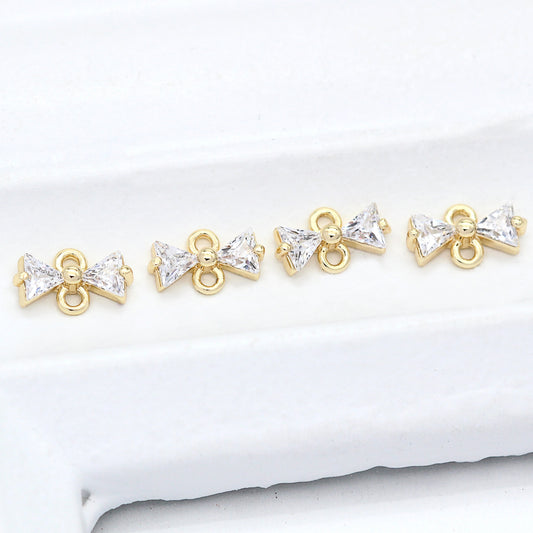 10 Doppelschleifen-Charm-Verbinder mit Schleife, Strassverzierung, 14 Karat GF