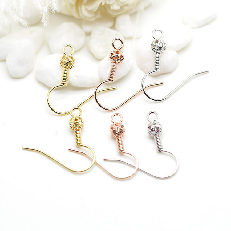 200 boucles d'oreilles à crochet à ressort uni et perles creuses, 14K GF