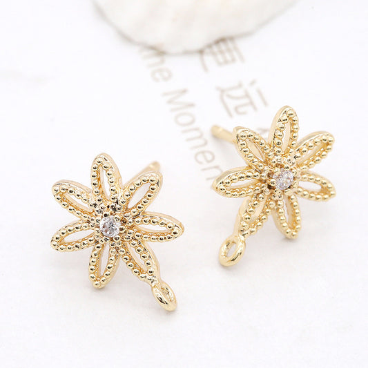 4 boucles d'oreilles florales creuses avec boucle strass embellies 14K GF boucle d'oreille demi-percée perle vierge