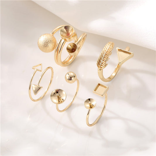 2 bague de déclaration sculptée en cercle ouvert 14K GF perle à moitié percée vierge