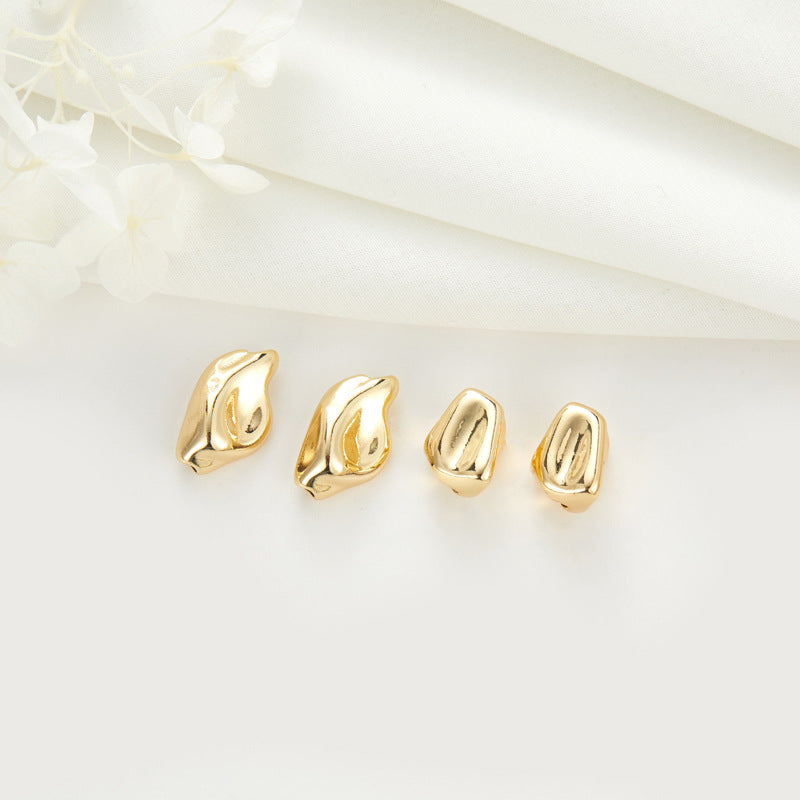 2 Raw Nugget Bead Charm 14K GF Charm Beadwork Spacer