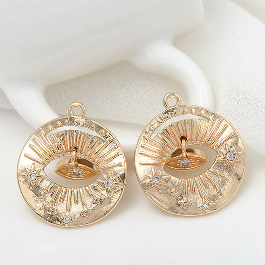 Pendentif à breloque soleil étoile à 2 yeux orné de strass 14K GF