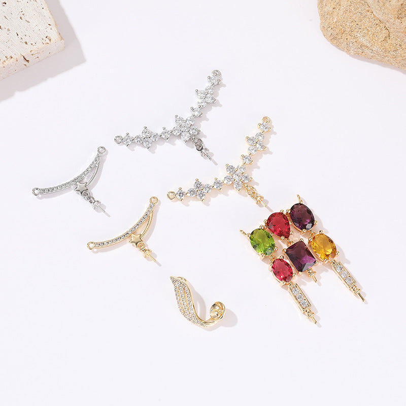 2-Sterne-Rechteck-Stern-Feder-Charm-Anhänger mit Strass verziert, 14K GF, halbgebohrte Perle, Rohling