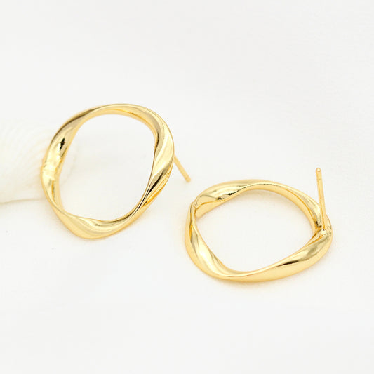 4 boucles d'oreilles à tige en cercle torsadé 14K GF Earing